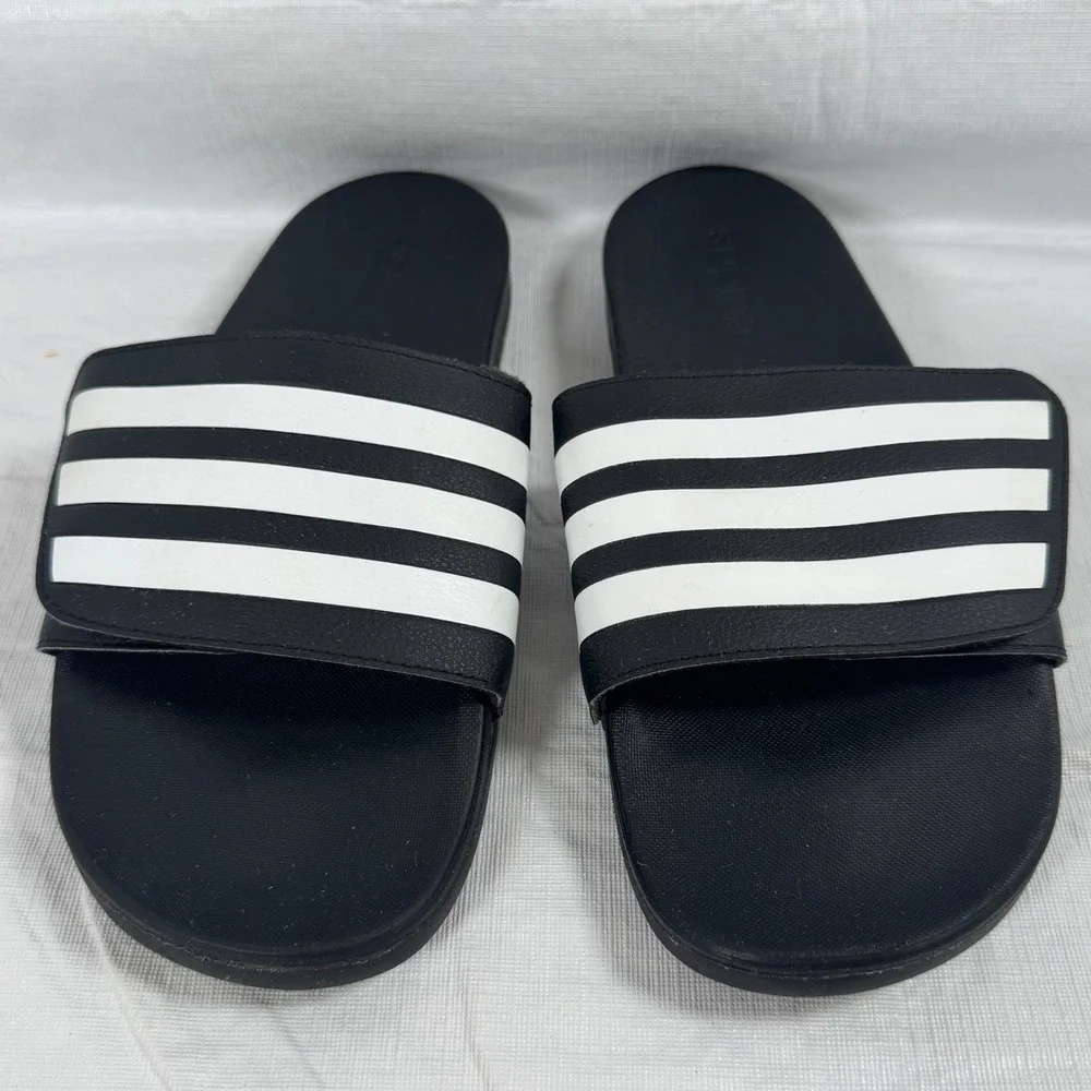 Adidas Adilette TND Black White Stripe Adjustable Slide Sandals GZ8951 Mens 10